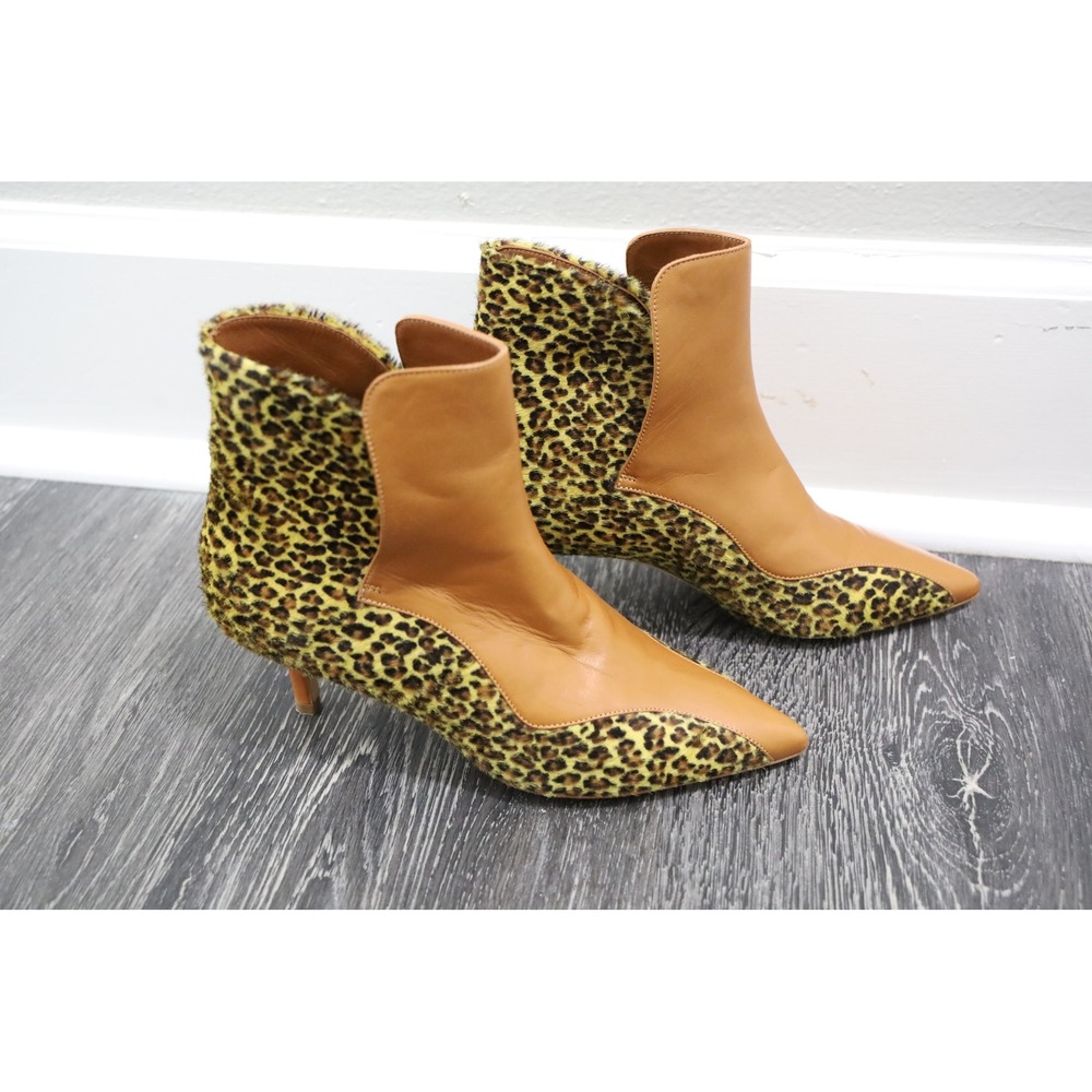 Malone Souliers Leopard Print Leather Kitten Heel Ankle Boots Size 35